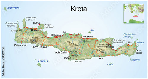 Griechenland.Landkarte von Kreta.