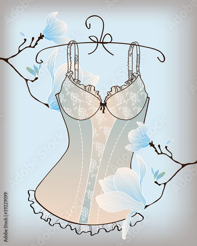 Valokuvatapetti Romantic lingerie with magnolia flowers