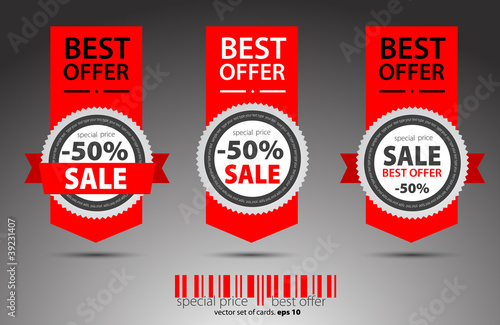 Set of red vector sale tickets.