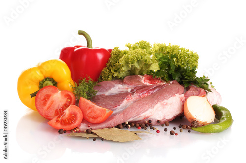 Raw meat and vegetables isolated on whitе