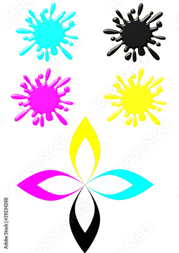 CMYK Farbkleckse und Lilie