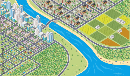Colorful cartoon isometric city