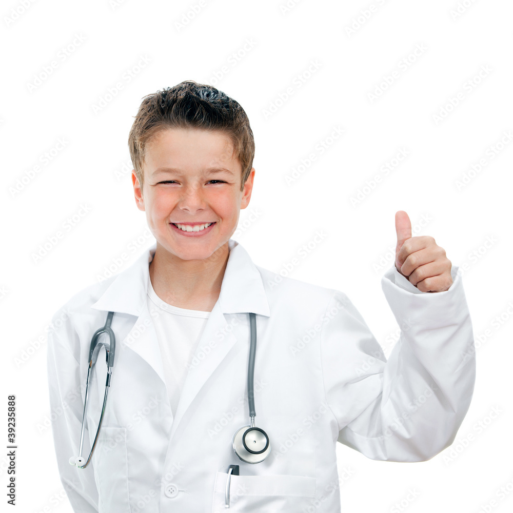Portrait of future doctor showing thumbs up. Portrait of future doctor showing thumbs up.