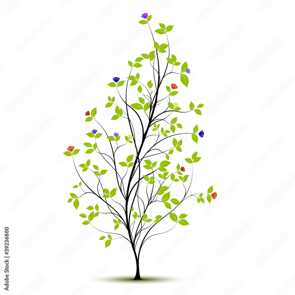 Naklejka premium young spring tree with flowers - vector silhouette