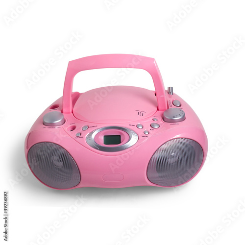 mp3 pink stereo cd radio recorder isolated on a white background