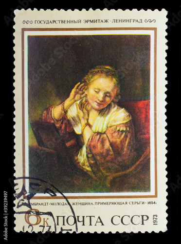 USSR - CIRCA 1973: Stamp printed in USSR, shows Rembrandt, "youn