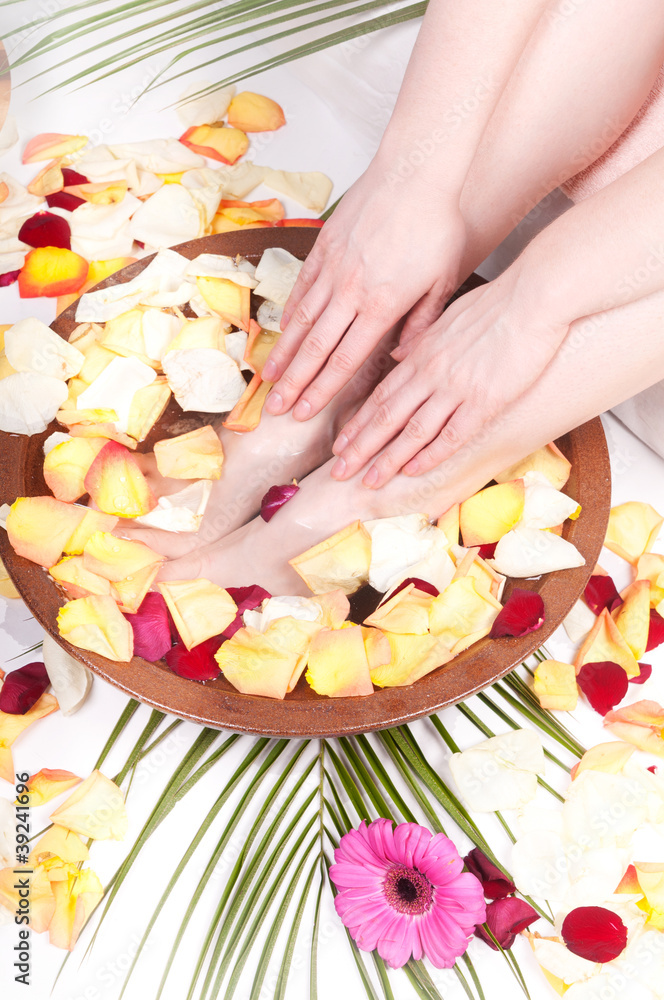 Pedicure and manicure spa with petals and flowers Pedicure and manicure spa with petals and flowers