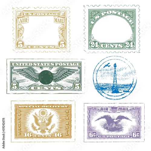 Vintage Air Mail Stamps Set