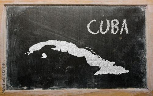 Sticker outline map of cuba on blackboard