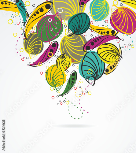 Stylish floral background, hand drawn retro flowers and leaf