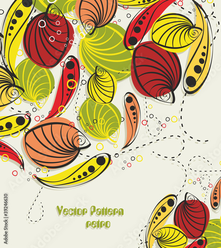 Stylish floral background, hand drawn retro flowers and leaf