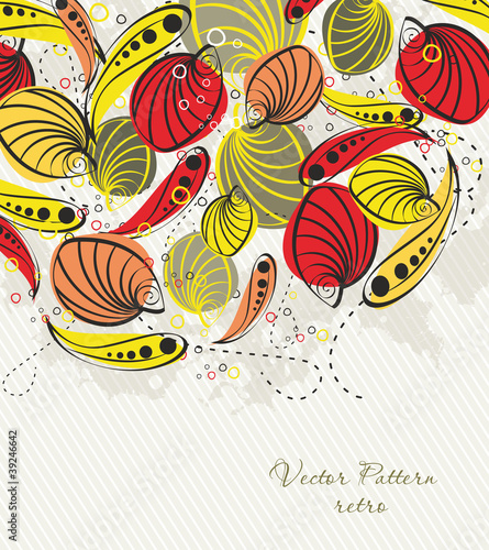 Stylish floral background, hand drawn retro flowers and leaf