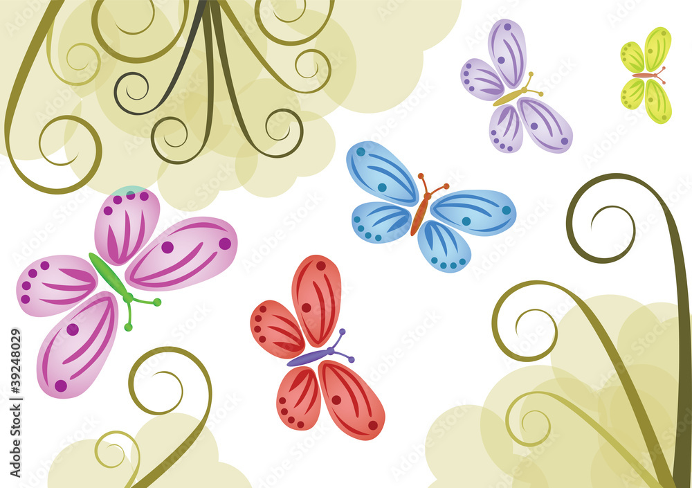 Fototapeta premium background with color butterflies - illustration