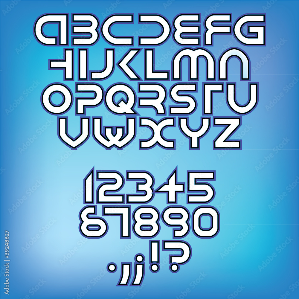 futuristic alphabet fonton blue background - illustration futuristic alphabet fonton blue background - illustration