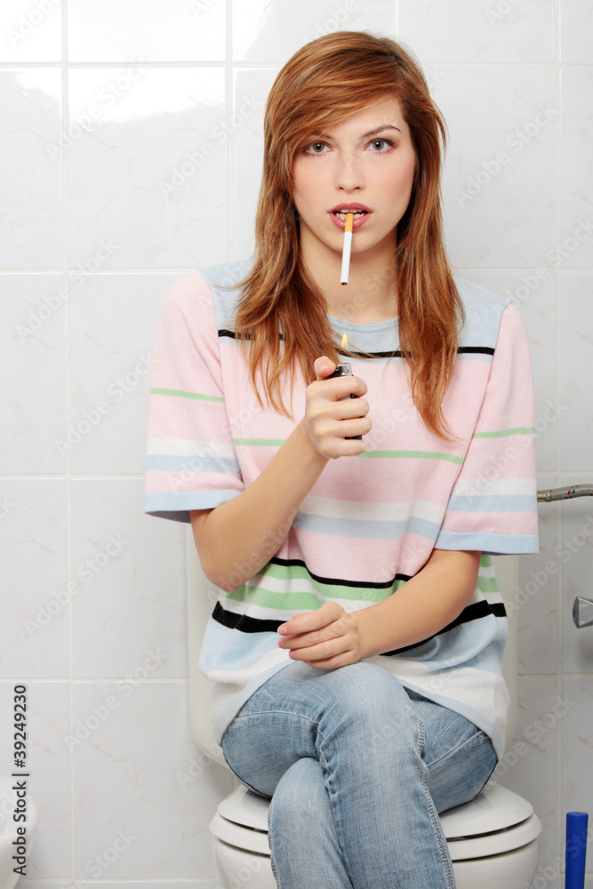Teen caught on smoking in bathroom Teen caught on smoking in bathroom