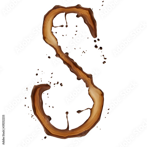 Chocolate splash letter S isolated on white background