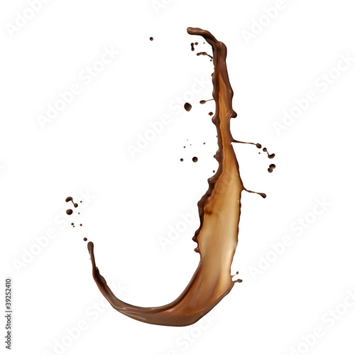 Chocolate splash letter J isolated on white background