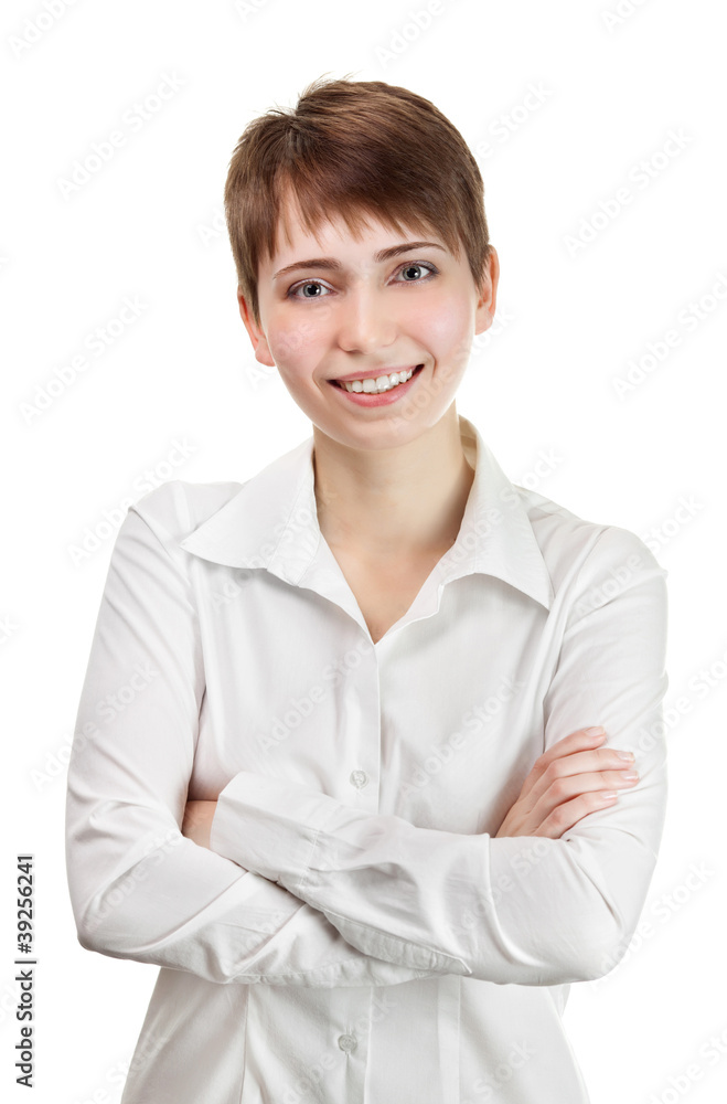 Thinking business woman smiling. Beautiful young professional is Thinking business woman smiling. Beautiful young professional is