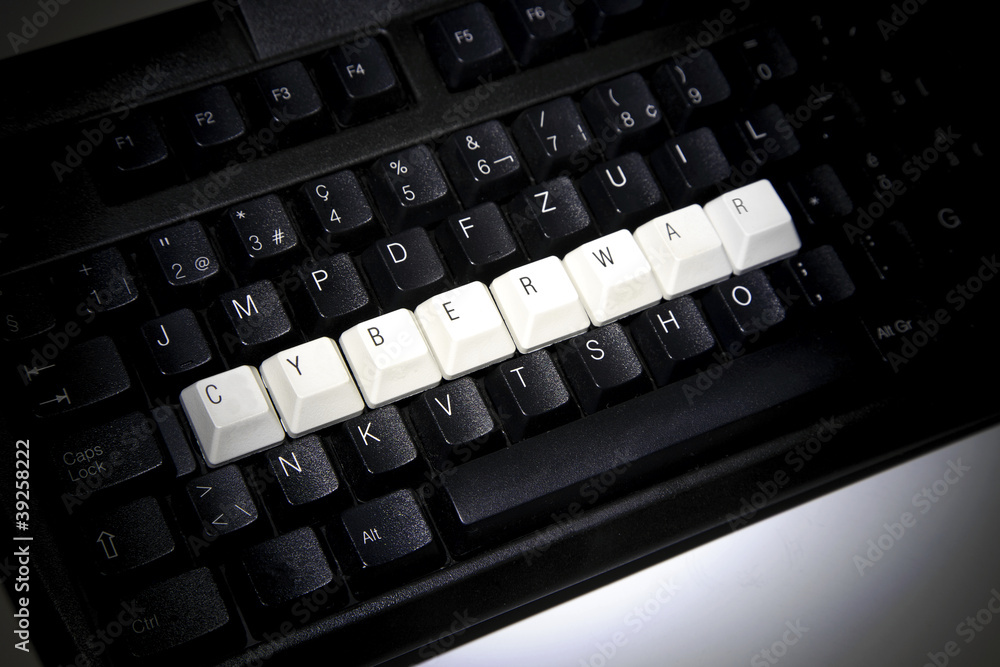 Cyberwar auf einer Tastatur mit Tasten Cyberwar auf einer Tastatur mit Tasten