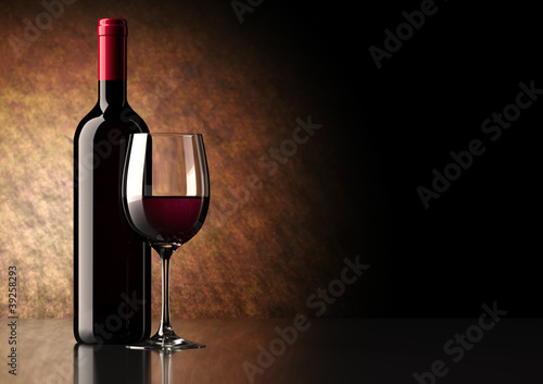 Bottiglia Vino Rosso con Bicchiere