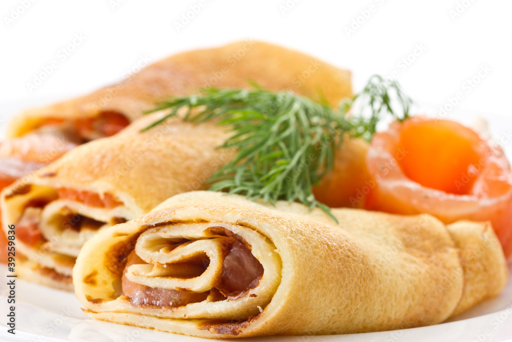 Pancakes with salted red fish Pancakes with salted red fish