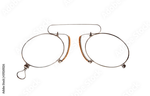 Glasses (pince-nez) on white with clipping path.