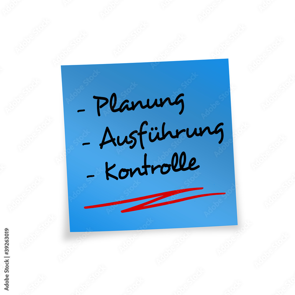 Notitzzettel blau Qualität Planung Ausführung Kontrolle Notitzzettel blau Qualität Planung Ausführung Kontrolle