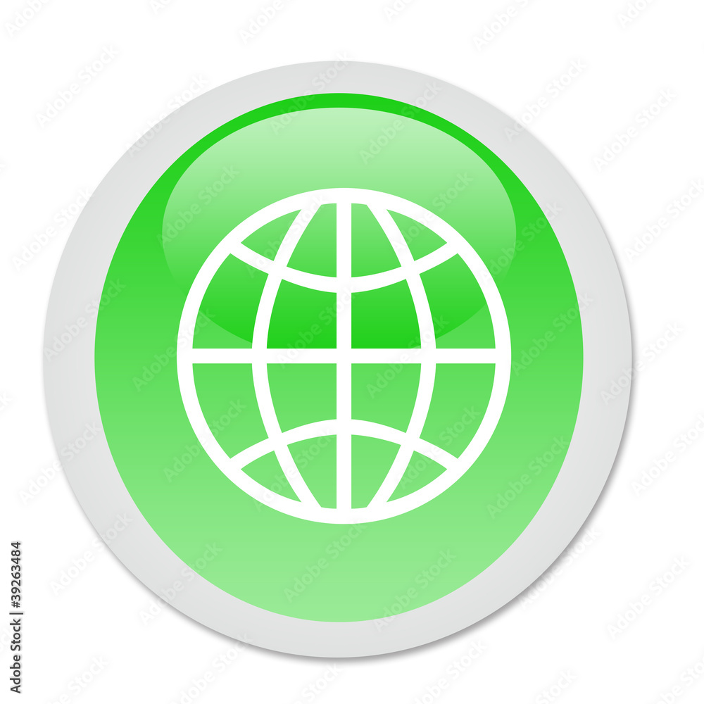 Earth globe icon on green button Earth globe icon on green button