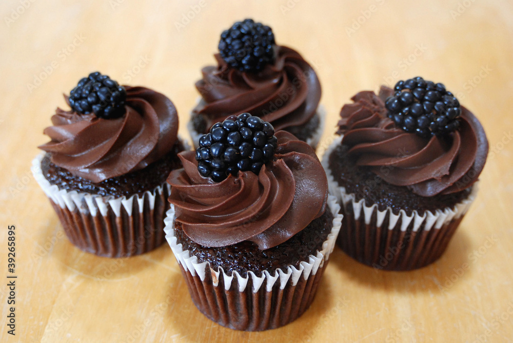 Chocolate Cupcakes with blackberries on top Chocolate Cupcakes with blackberries on top