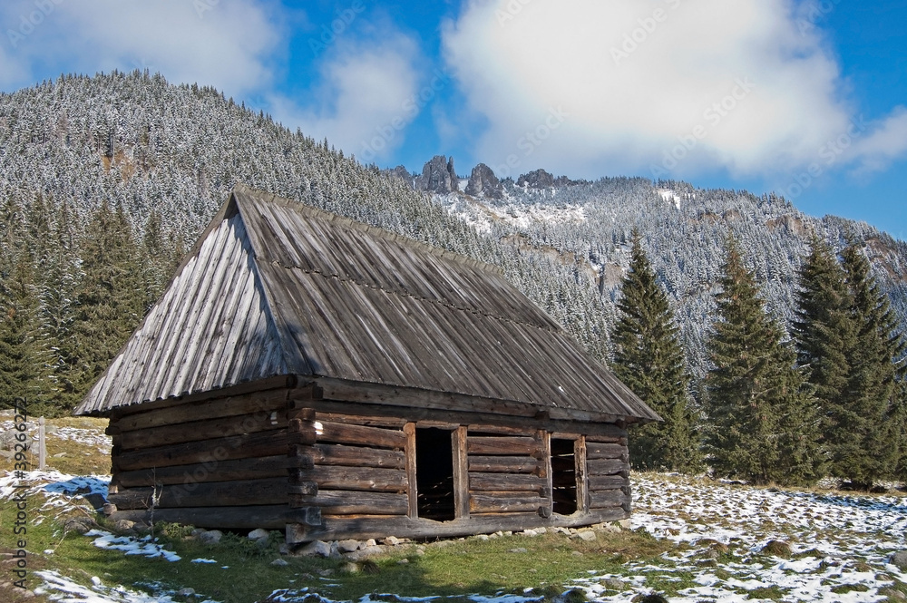 Shelter in Chochołowska Polana, Tatra Mountains Shelter in Chochołowska Polana, Tatra Mountains