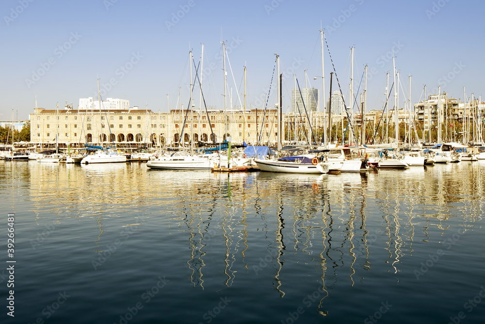 Yachts moored in the harbour at Port Vell, Barcelona