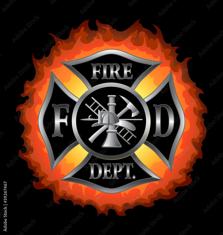 Fototapeta premium Fire Department Maltese Cross With Flames