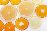 Fresh slices of citrus fruits in studio backlight
