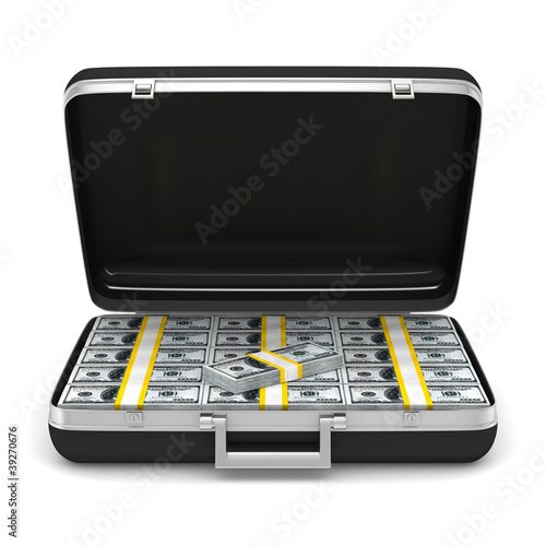 Case with money on white ba...
