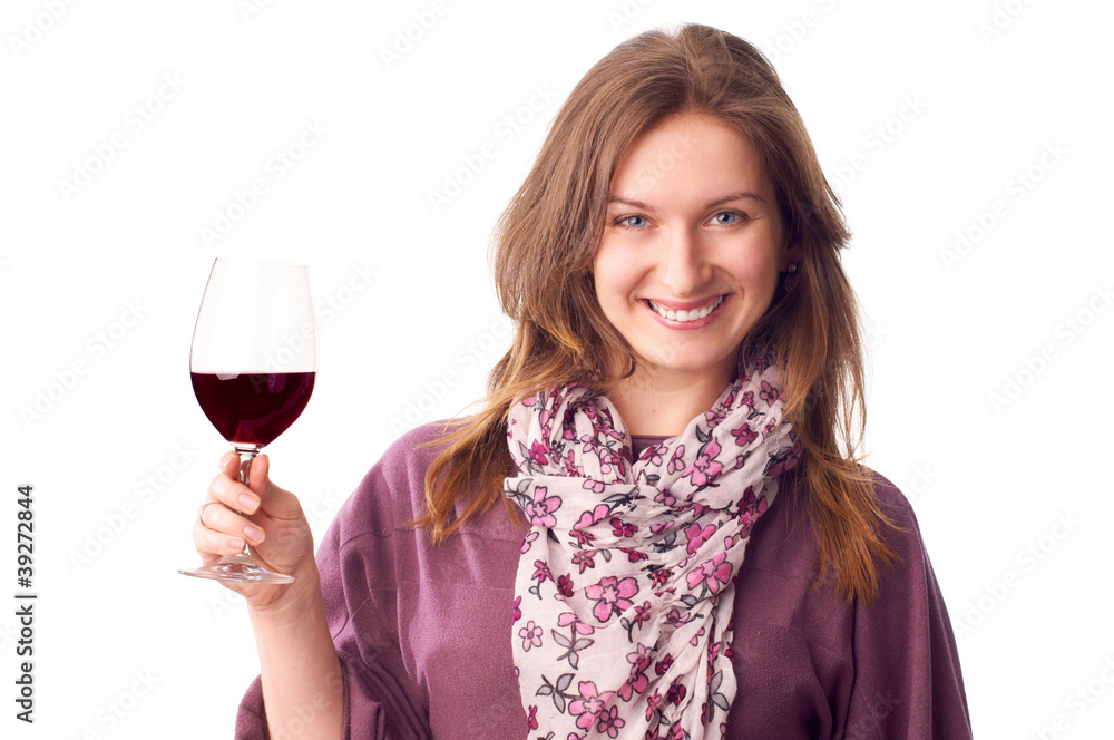 smiling woman with a glass of red wine smiling woman with a glass of red wine