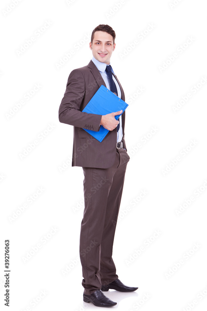 young business man with clipboard young business man with clipboard