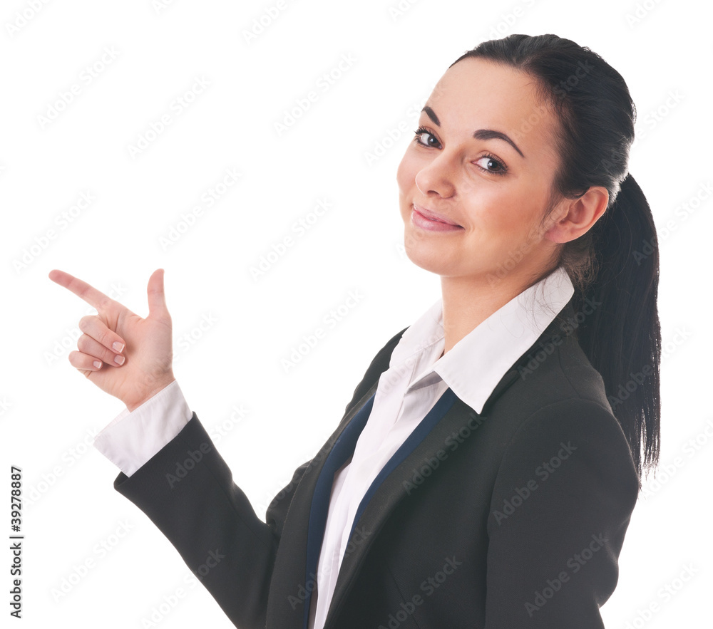 woman manager shows the direction of finger woman manager shows the direction of finger