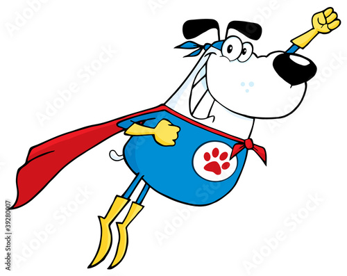 White Super Hero Dog Flying