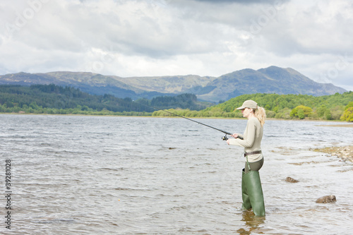 fishing woman, Loch Venachar, Trossachs, Scotland