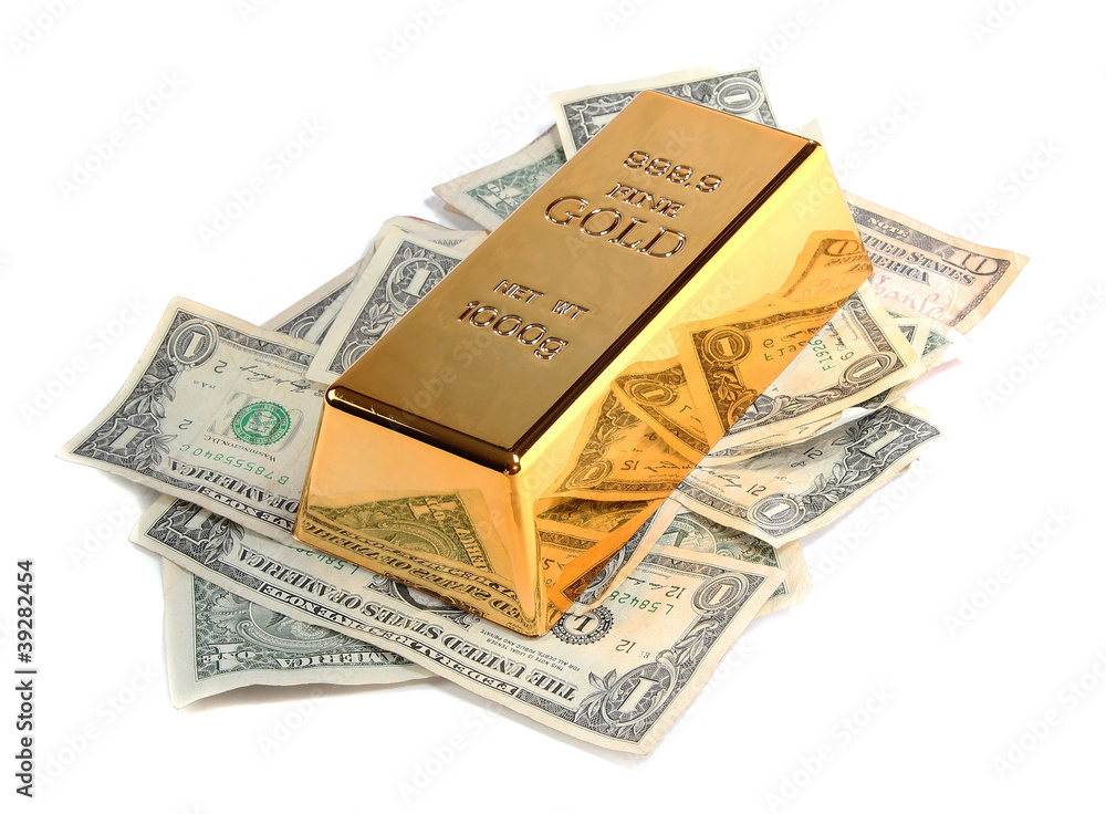 gold bar with bank notes gold bar with bank notes