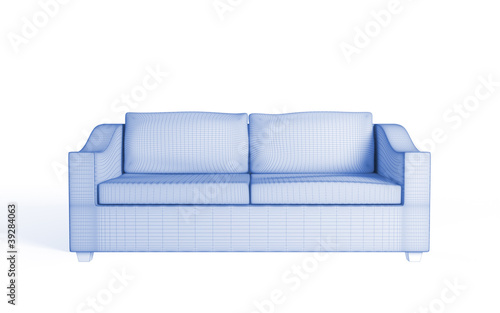 3d wireframe of a modern sofa.