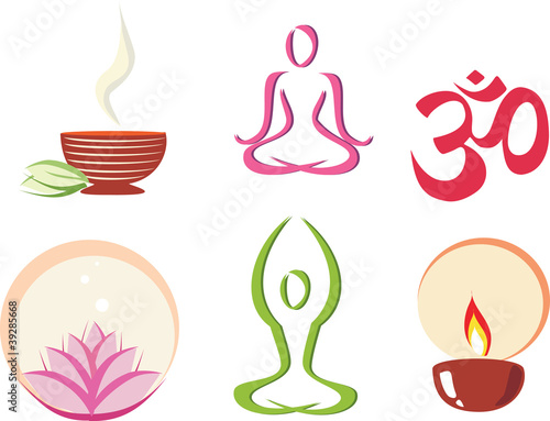 yoga, meditation concept set of icons