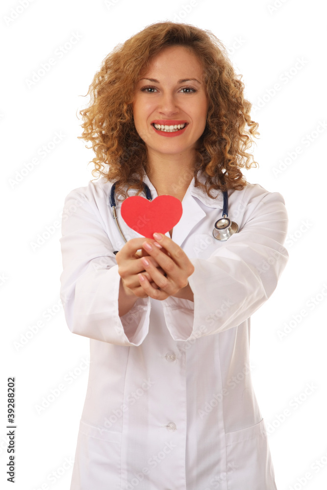 Female doctor with stethoscope holding heart Female doctor with stethoscope holding heart