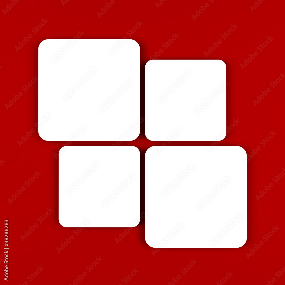 blank rectangles over a red background