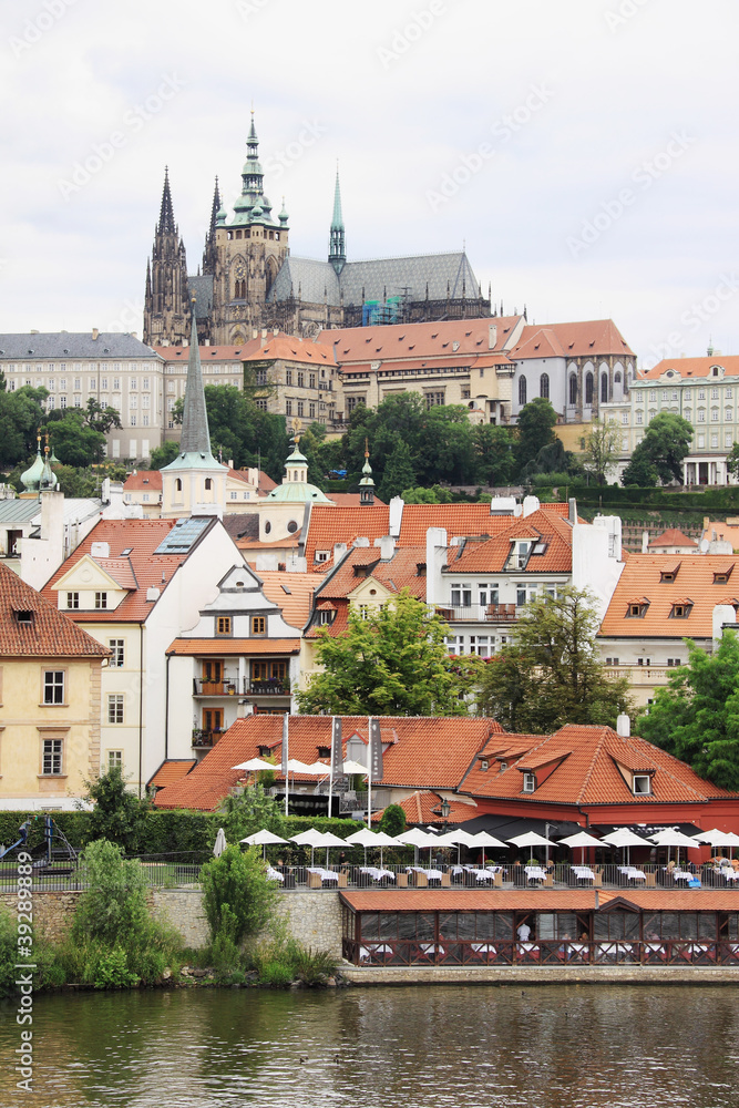 Fototapeta premium View on the spring Prague gothic Castle above River Vltava