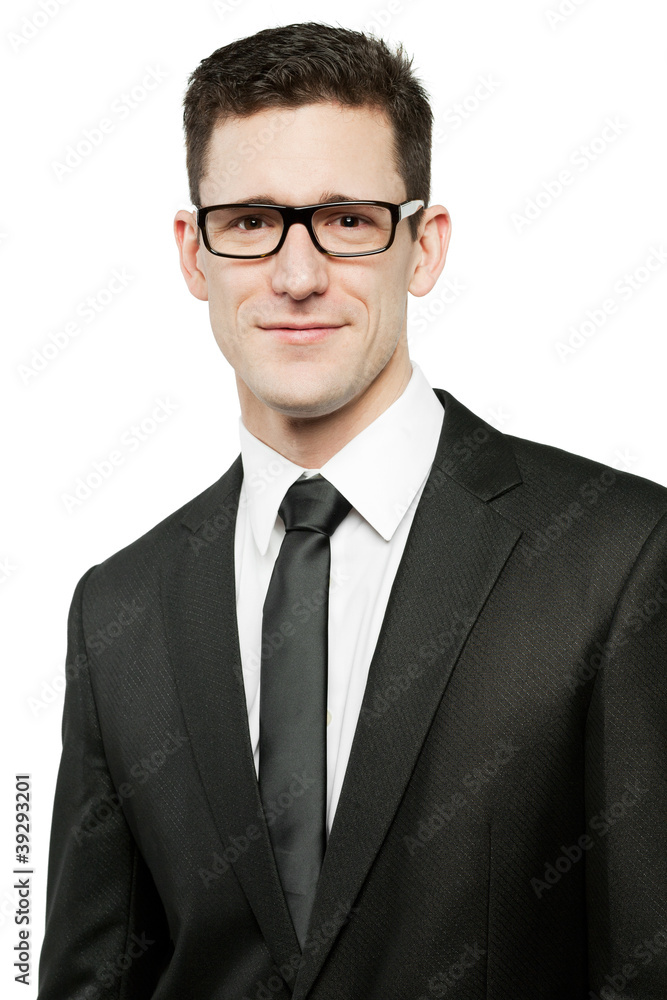 Businessman in black suit on white. Businessman in black suit on white.