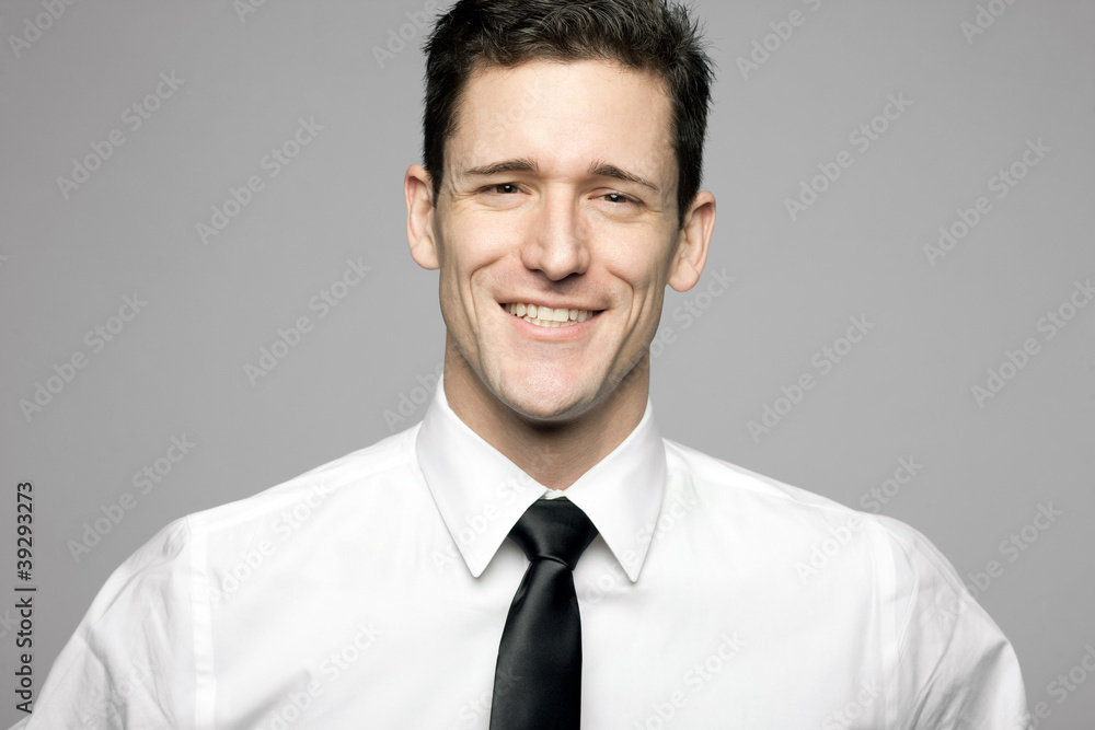 Businessman in white shirt on gray background. Businessman in white shirt on gray background.