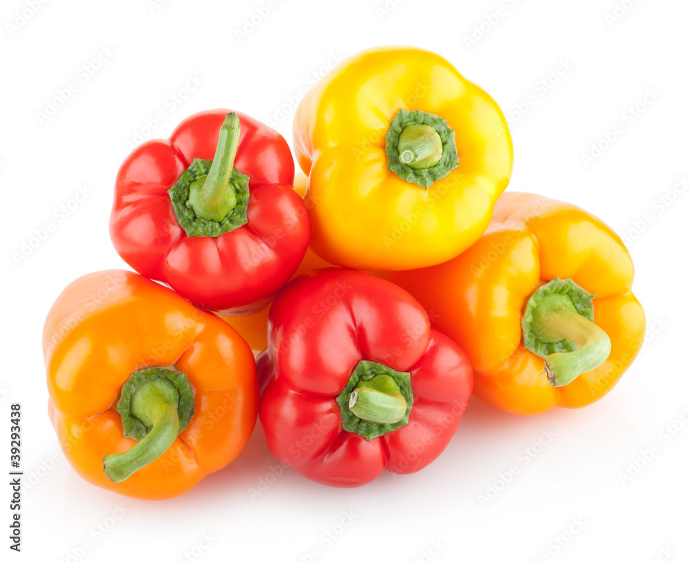 colorful paprika peppers isolated on white background colorful paprika peppers isolated on white background