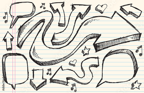 Doodle Sketch Speech Bubble Arrow Vector Illustration Set