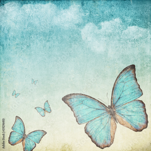 Butterfly wallpaper - Wall mural Vintage background with a blue butterfly